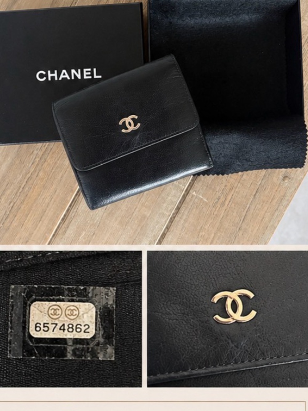 Authentic CHANEL Tri-fold Wallet in Black